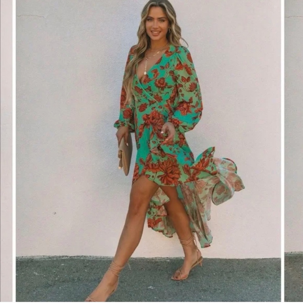 Vici ROVER FLORAL HIGH LOW RUFFLE MAXI DRESS size M